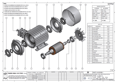 TVE Technical Drawing of an exploded motor